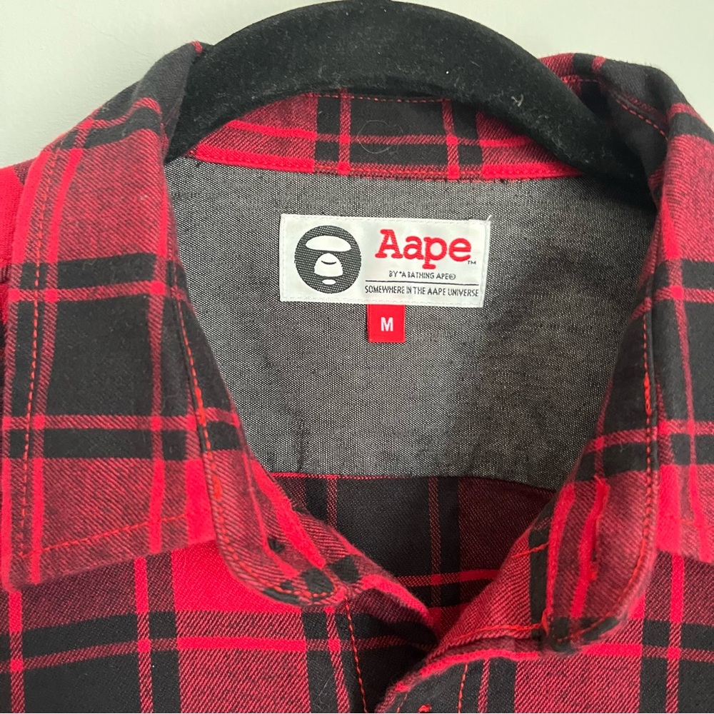 Aape A Bathing Ape Flannel Black And Red Button Down Thermal Fleece Men's Size M - Picture 4 of 10
